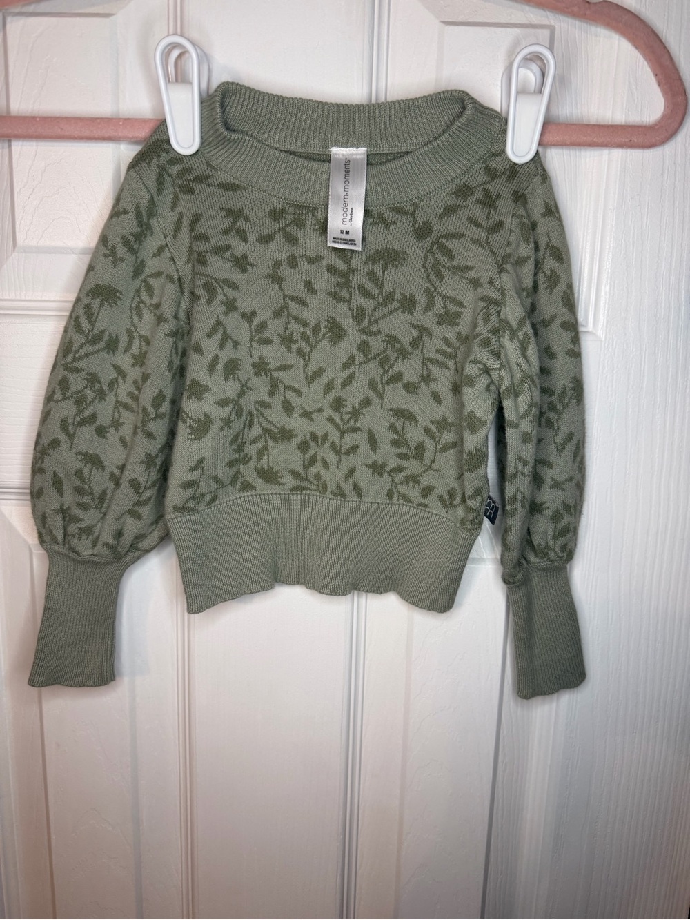 Modern Moments Sage Green Floral Knit Sweater for Kids
